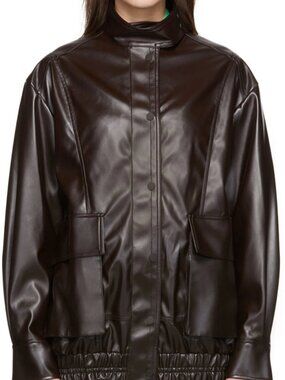 LOW CLASSIC Brown Faux-Leather Oversized Bomber Jacket
